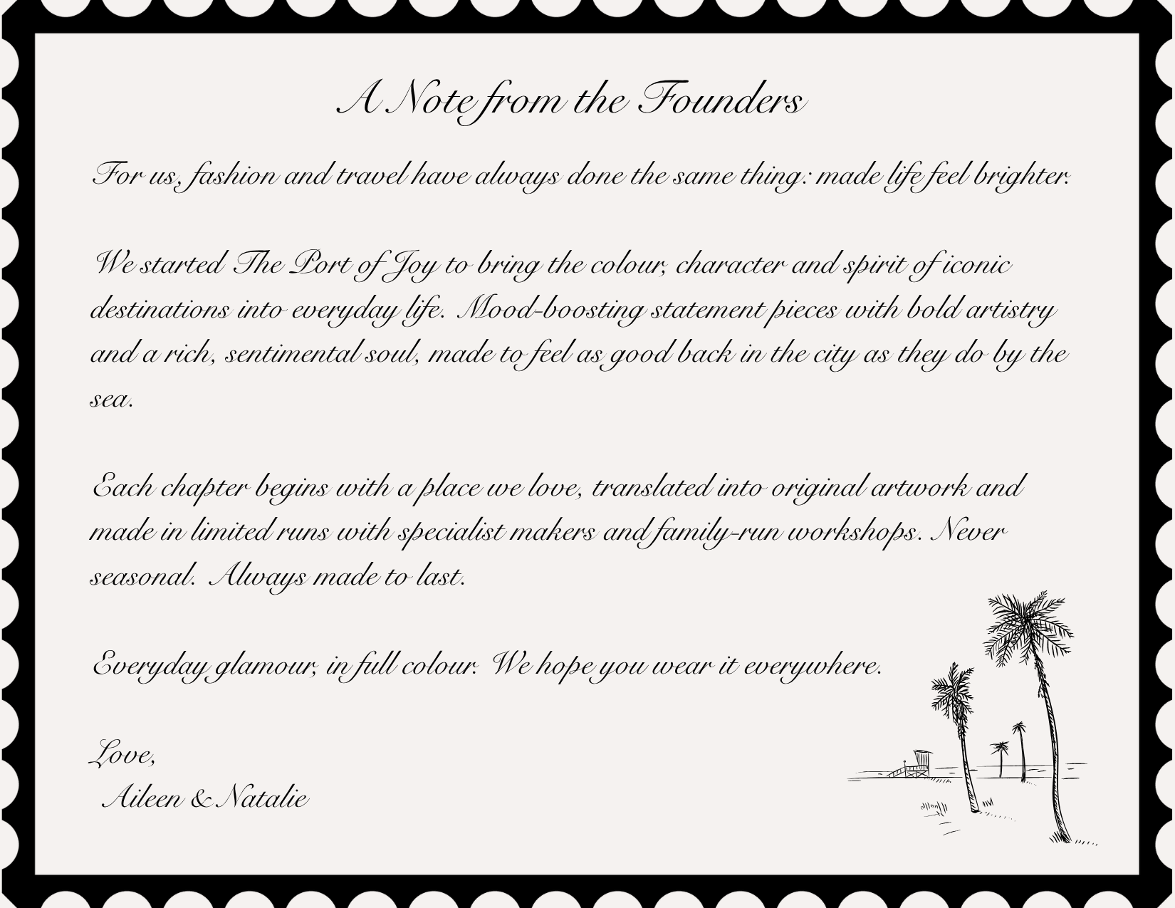 The founders' handwritten note, open at full size